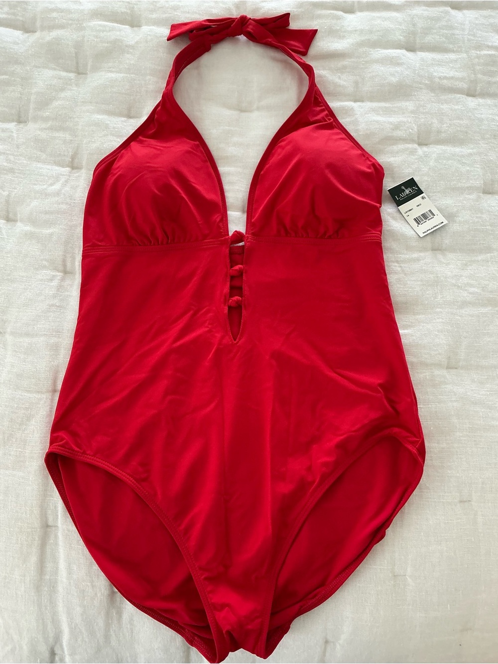 NWT Lauren Ralph Lauren Red Halter One-Piece Swimsuit - Picture 5 of 9